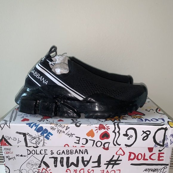 Dolce&Gabbana Black Sorrento Sock Knit Melt Sneakers Trainers - Made In Italy - Picture 1 of 5